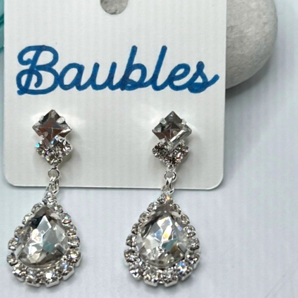Baubles Chandelier Earrings Set With Clear Austrian Crystals In Rhodium Plated